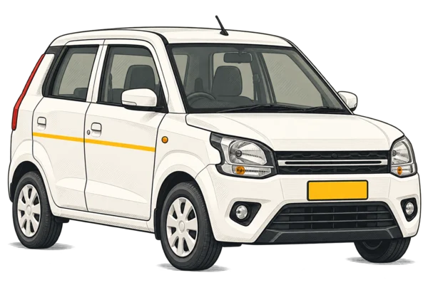 Illustration of a white hatchback cab with a yellow number plate
