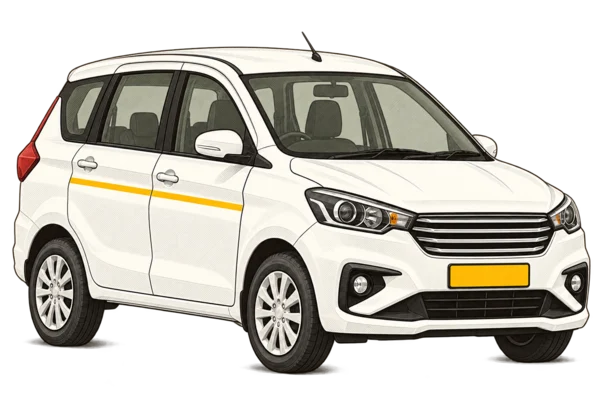 Illustration of a white family MPV cab with a yellow number plate