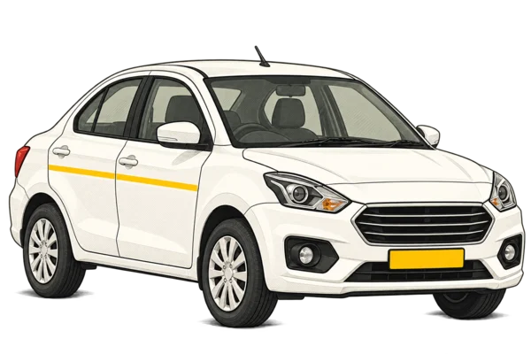 Illustration of a white sedan cab with a yellow number plate